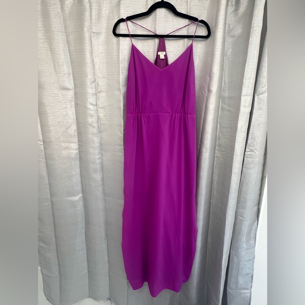 JCREW Silky Maxi Dress Racerback Side Slit Magenta Fuchsia Size 12